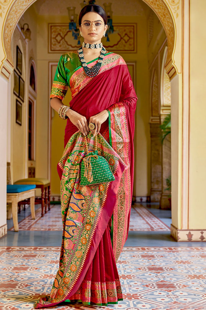 Maroon Color Weaving Work Art Silk Fabric Patterned Saree