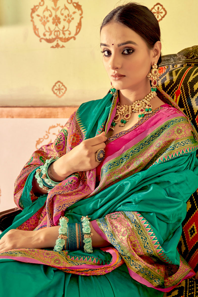 Green Color Weaving Work Art Silk Fabric Extravagant Saree