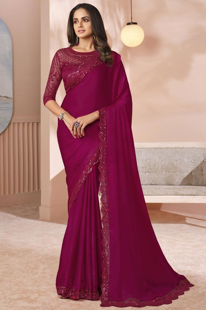 Maroon Color Chiffon Fabric Party Style Divine Asmita Sood Saree