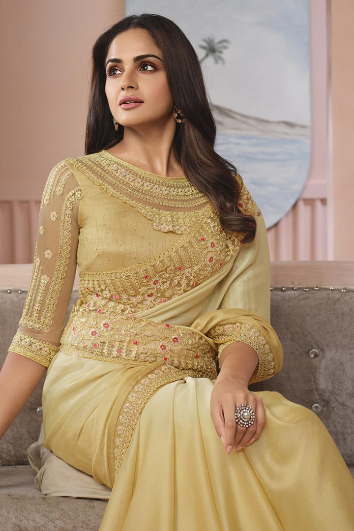 Chiffon Fabric Party Style Beatific Asmita Sood Saree In Beige Color