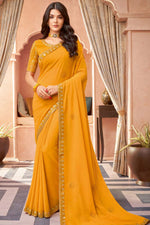 Load image into Gallery viewer, Radiant Sequins Border Work On Orange Color Georgette Silk Fabric Function Wear Saree
