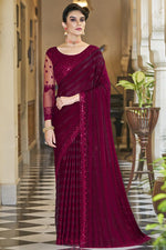 Load image into Gallery viewer, Maroon Color Chiffon Fabric Sequins Work Vintage Party Style Saree
