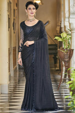 Load image into Gallery viewer, Chiffon Fabric Black Color Sequins Work Soothing Party Style Saree
