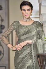 Load image into Gallery viewer, Chiffon Fabric Grey Color Ingenious Sequins Designs Party Style Saree
