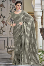 Load image into Gallery viewer, Chiffon Fabric Grey Color Ingenious Sequins Designs Party Style Saree
