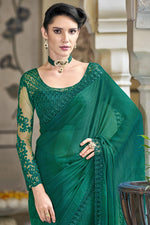 Load image into Gallery viewer, Sequins Work Chiffon Fabric Green Color Enticing Party Style Saree
