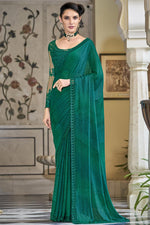 Load image into Gallery viewer, Sequins Work Chiffon Fabric Green Color Enticing Party Style Saree
