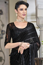 Load image into Gallery viewer, Chiffon Fabric Black Color Sequins Work Delicate Party Style Saree
