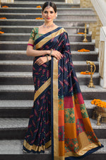Load image into Gallery viewer, Navy Blue Color On Art Silk Fabric Festival Wear Stunning Printed Saree