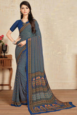 Load image into Gallery viewer, Georgette Fabric Blue Color Casual Wear Subline Printed Saree
