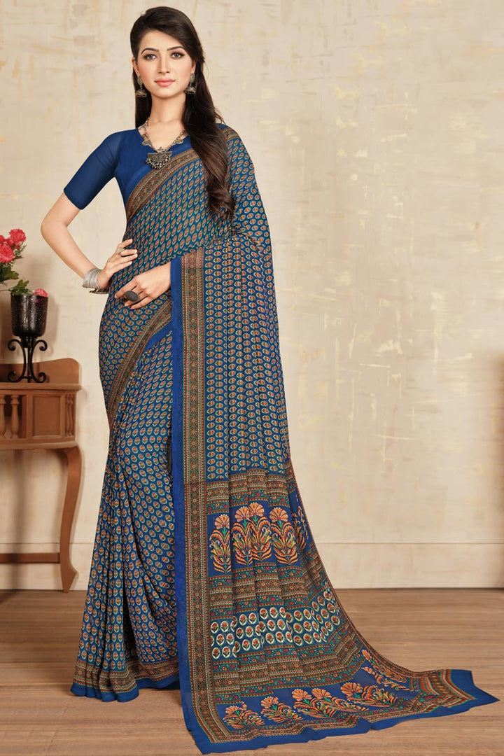 Georgette Fabric Blue Color Casual Wear Subline Printed Saree