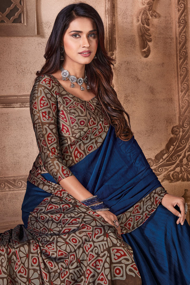 Blue Color Chiffon Fabric Casual Wear Two Tone Saree