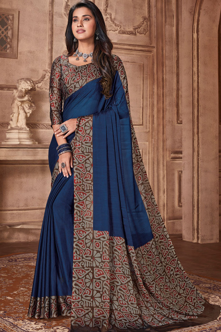 Blue Color Chiffon Fabric Casual Wear Two Tone Saree