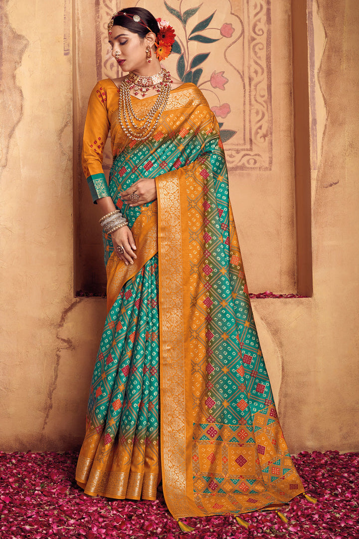 Marvellous Weaving Work Art Silk Saree In Cyan Color