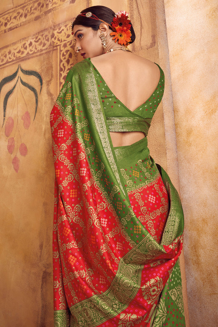 Excellent Red Color Weaving Work Art Silk Saree