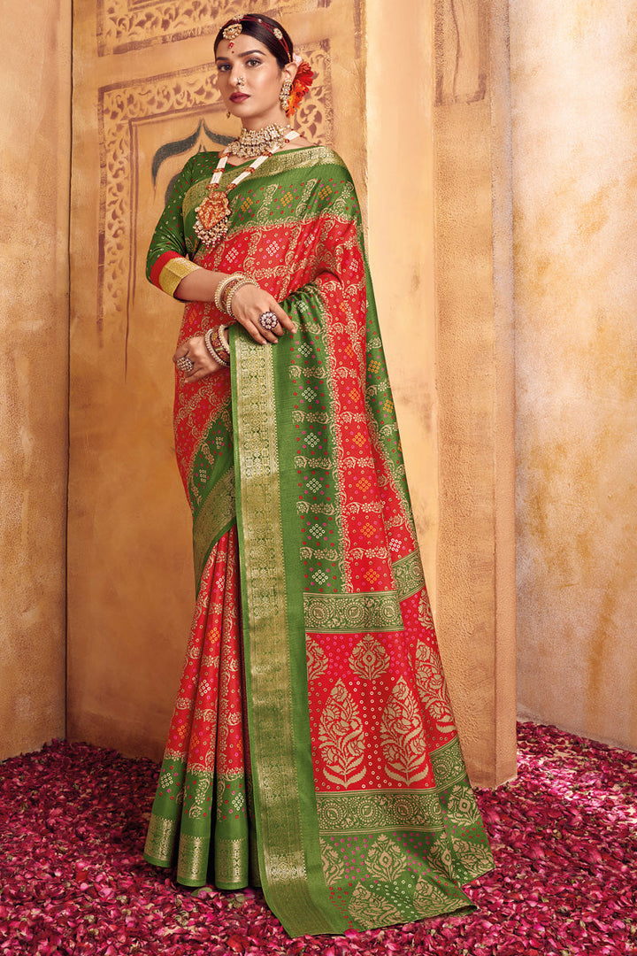 Excellent Red Color Weaving Work Art Silk Saree
