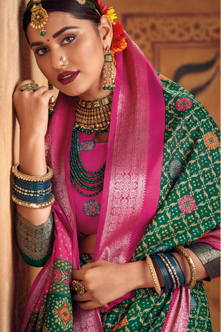 Incredible Green Color Weaving Work Art Silk Saree