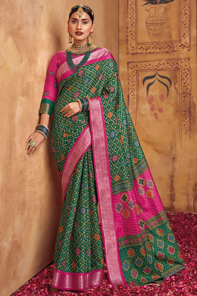 Incredible Green Color Weaving Work Art Silk Saree