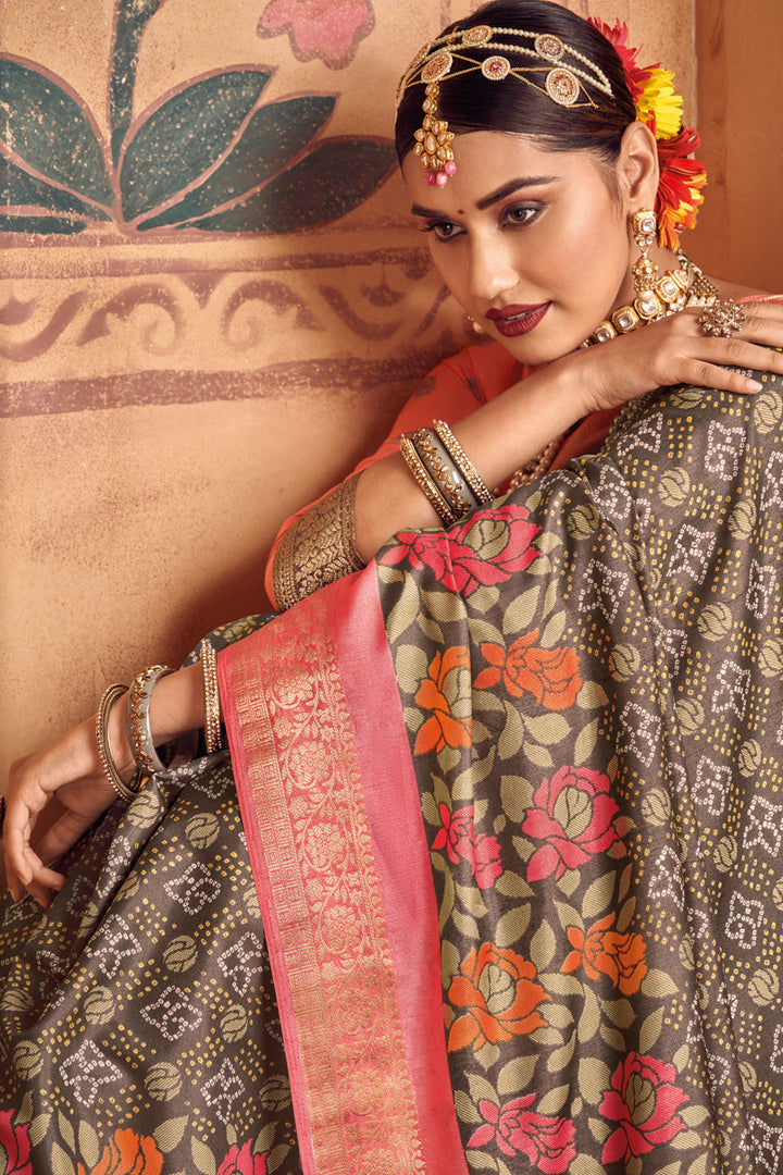 Tempting Brown Color Weaving Work Art Silk Saree