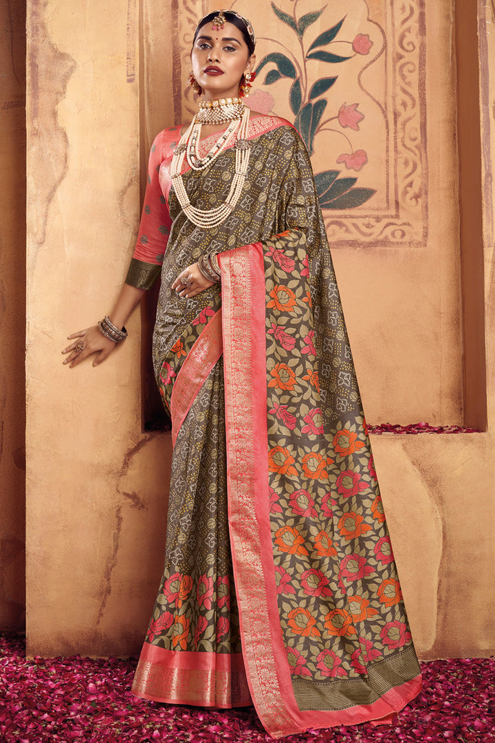 Tempting Brown Color Weaving Work Art Silk Saree