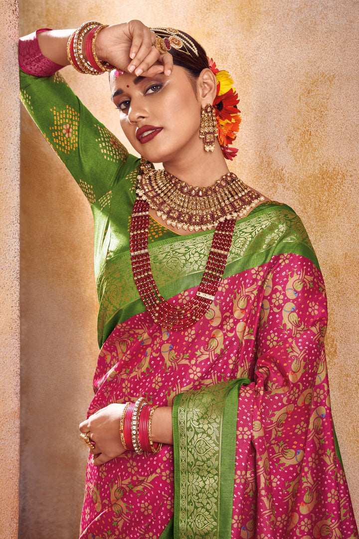 Engaging Pink Color Weaving Work Art Silk Saree