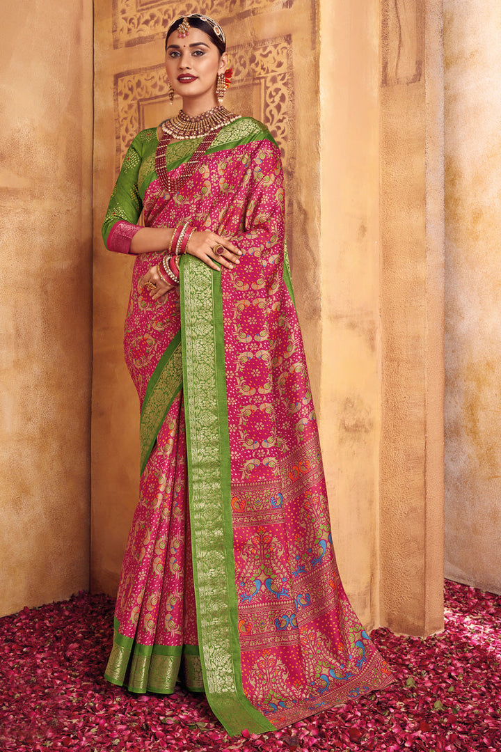 Engaging Pink Color Weaving Work Art Silk Saree
