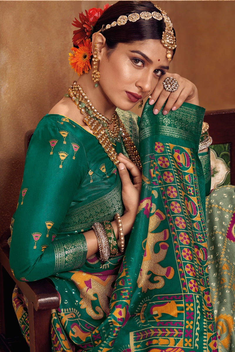 Olive Color Winsome Weaving Work Art Silk Saree