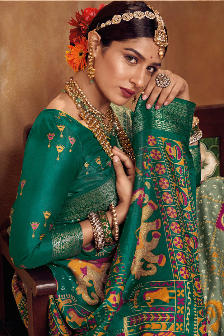 Olive Color Winsome Weaving Work Art Silk Saree