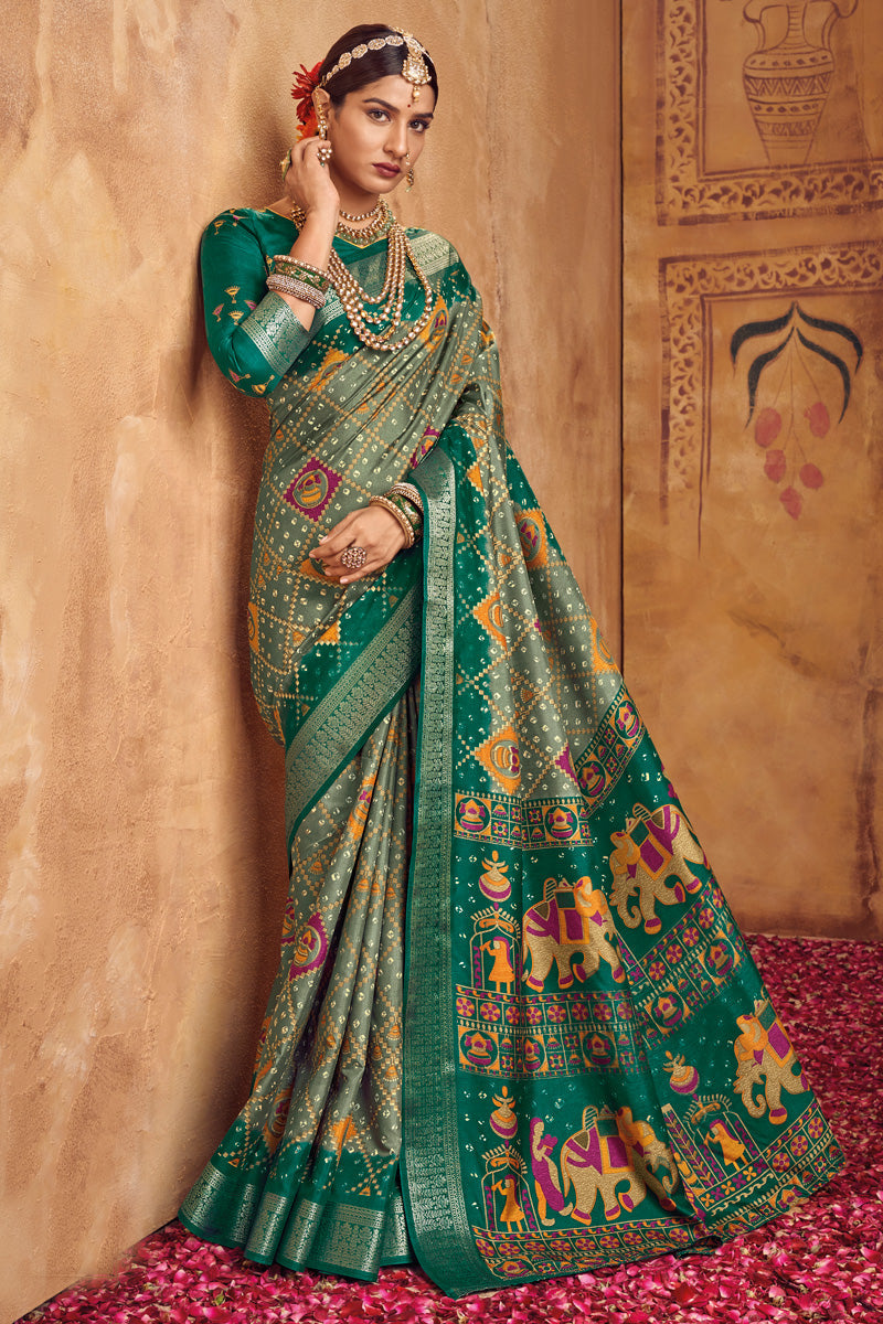 Olive Color Winsome Weaving Work Art Silk Saree