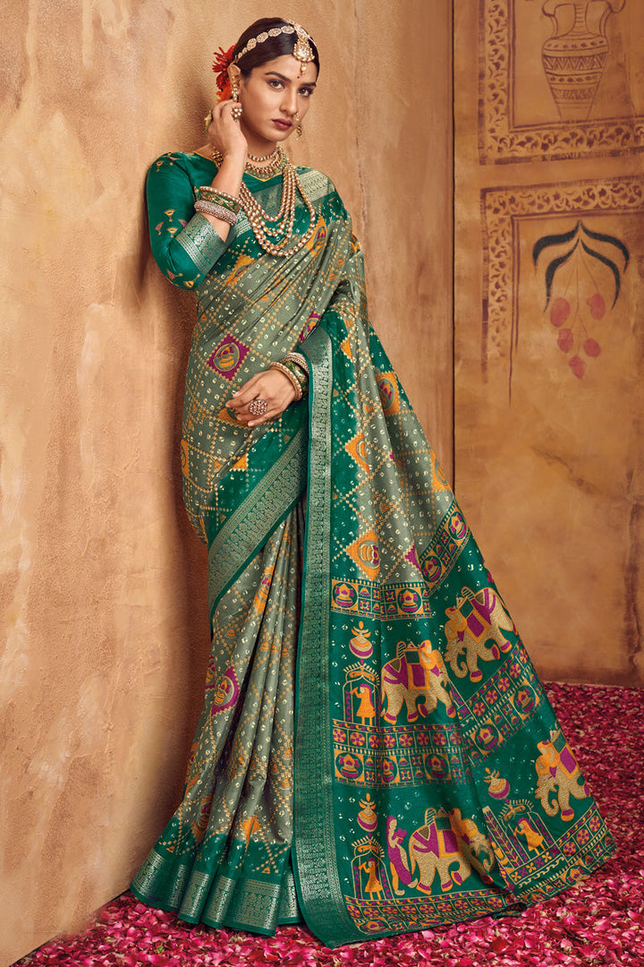 Olive Color Winsome Weaving Work Art Silk Saree