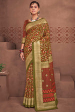 Load image into Gallery viewer, Classic Mehendi Green Color Art Silk Fabric Foil Printed Saree
