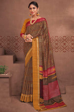 Load image into Gallery viewer, Art Silk Fabric Brown Color Winsome Foil Printed Saree
