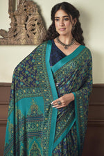 Load image into Gallery viewer, Navy Blue Color Crepe Silk Fabric Chic Light Weight Saree
