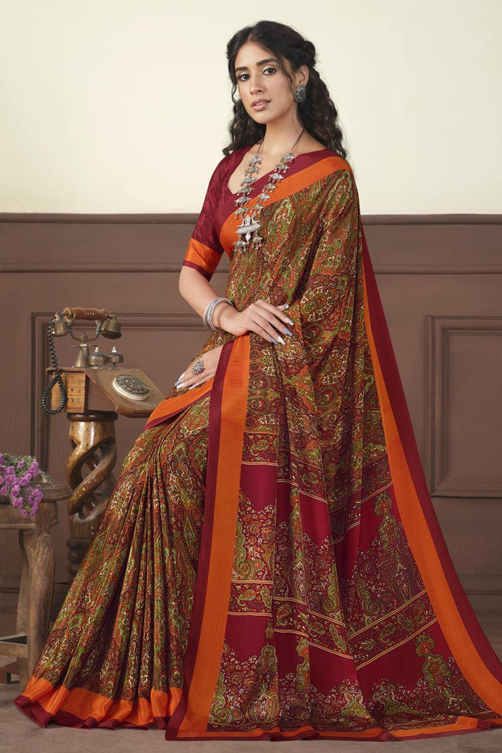Multi Color Crepe Silk Fabric Appealing Light Weight Saree