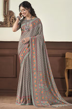 Load image into Gallery viewer, Grey Color Crepe Silk Fabric Awesome Light Weight Saree

