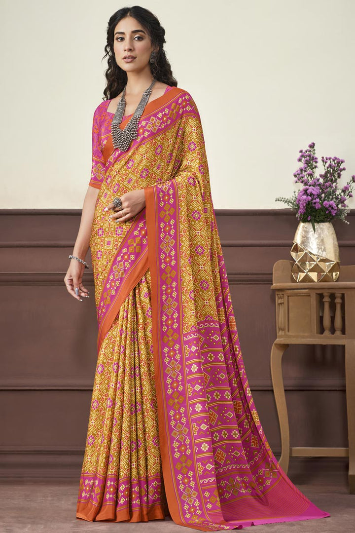 Crepe Silk Fabric Mustard Color Ingenious Light Weight Saree