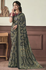 Load image into Gallery viewer, Dark Grey Color Crepe Silk Fabric Alluring Light Weight Saree
