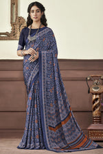 Load image into Gallery viewer, Crepe Silk Fabric Blue Color Wonderful Light Weight Saree
