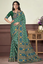 Load image into Gallery viewer, Crepe Silk Fabric Green Color Stunning Light Weight Saree
