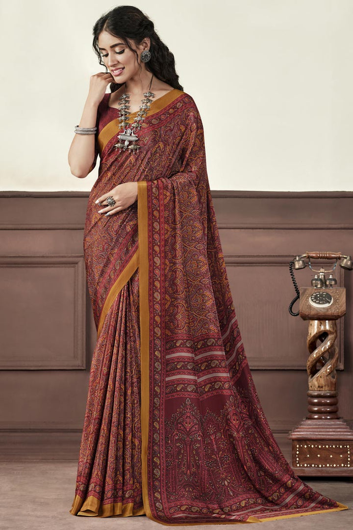 Crepe Silk Fabric Bewitching Multi Color Light Weight Saree