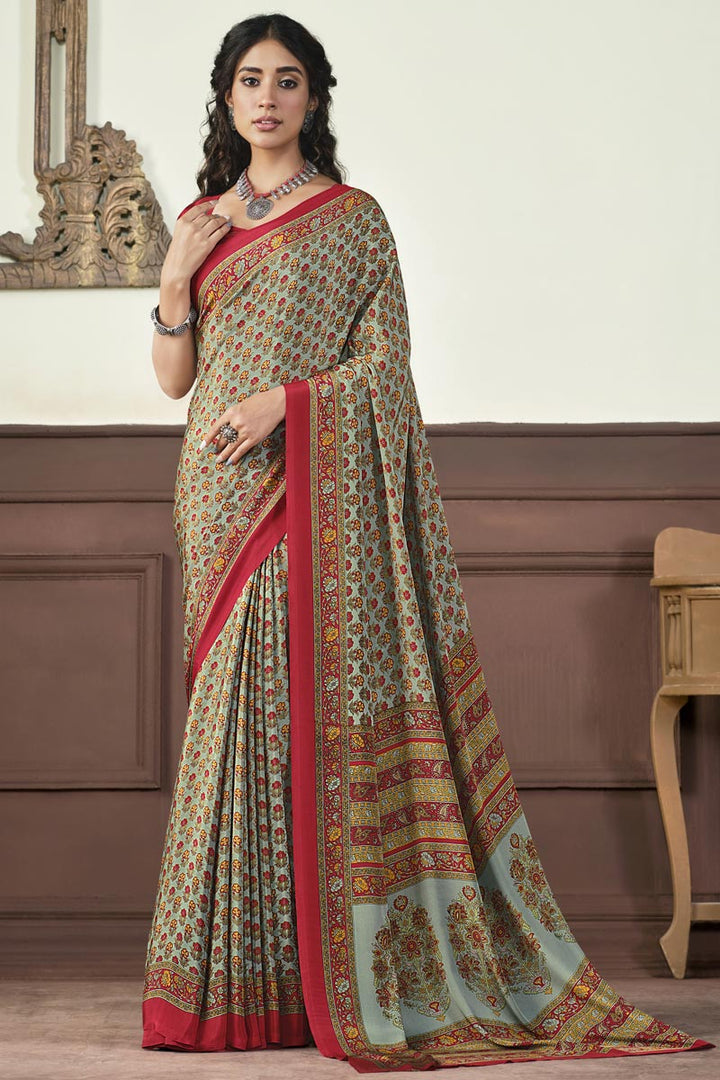 Crepe Silk Fabric Imposing Light Weight Saree In Light Cyan Color