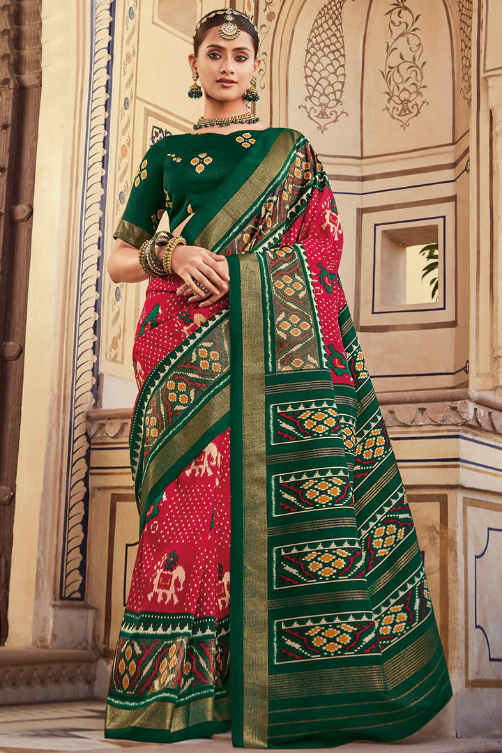 Classic Red Color Foil Printed Saree In Art Silk Fabric