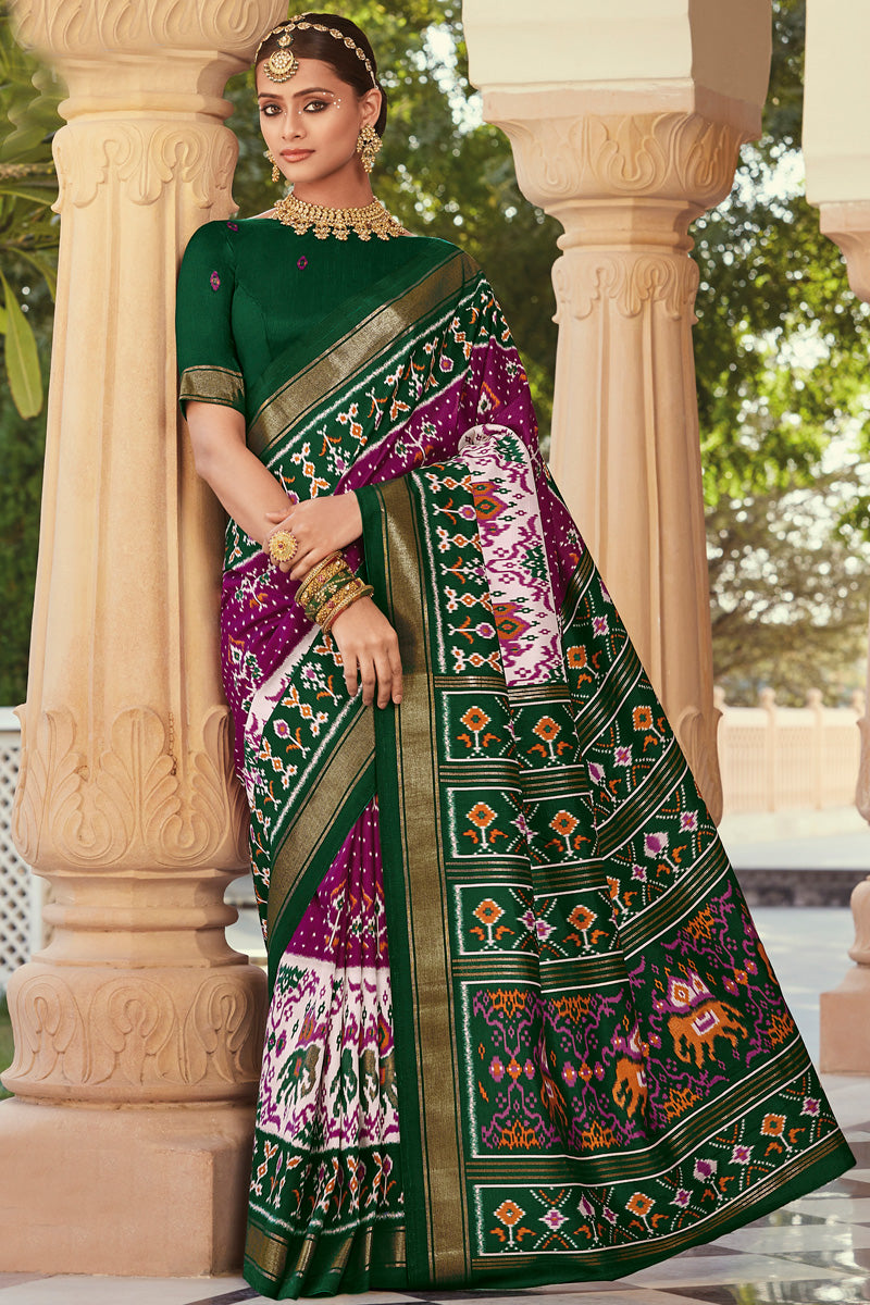 Amazing Purple Color Art Silk Fabric Foil Printed Saree