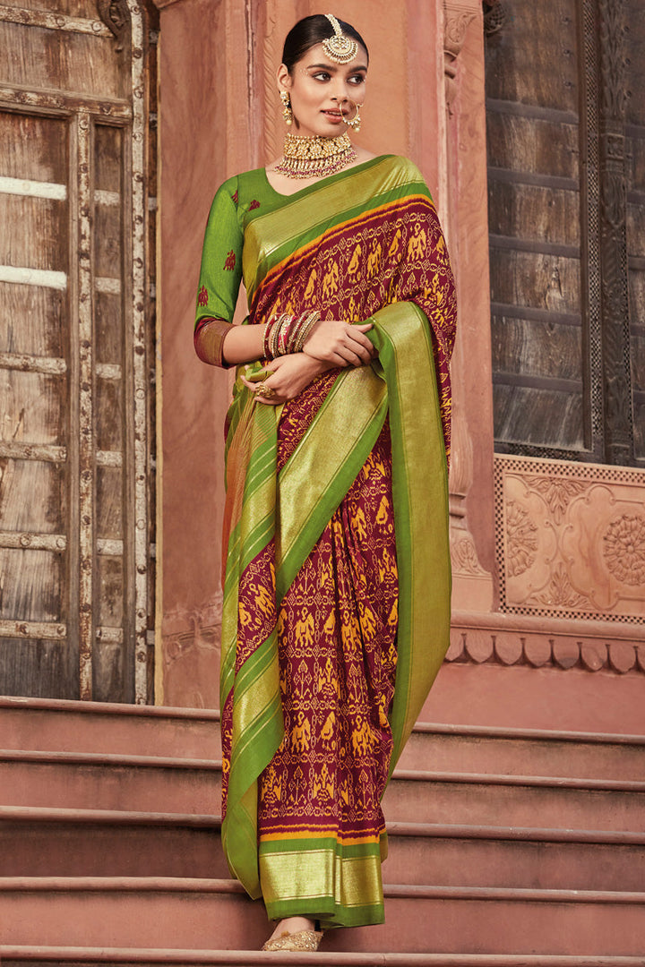 Awesome Maroon Color Art Silk Fabric Foil Printed Saree
