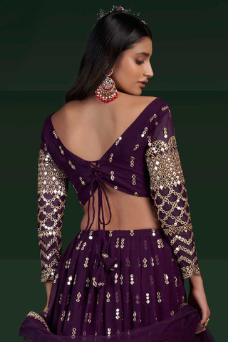 Radiant Wine Color Sangeet Wear Lehenga In Georgette Fabric