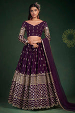 Load image into Gallery viewer, Radiant Wine Color Sangeet Wear Lehenga In Georgette Fabric

