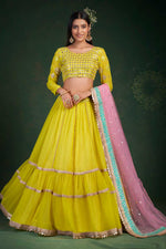 Load image into Gallery viewer, Yellow Color Awesome Georgette Fabric Sangeet Wear Lehenga
