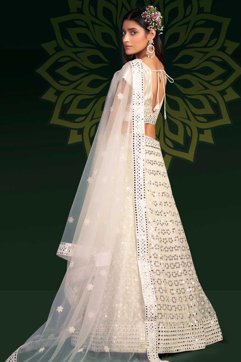 White Color Georgette Fabric Sangeet Wear Bewitching Lehenga