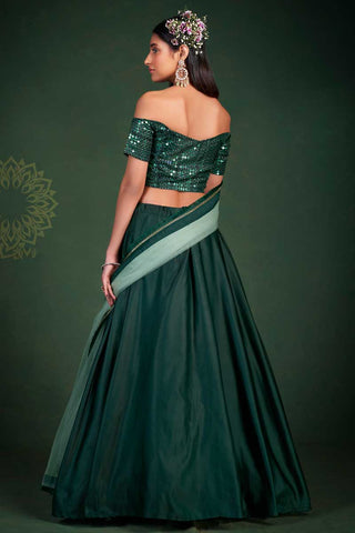 Art Silk Fabric Dark Dark Green Color Sangeet Wear Soothing Lehenga