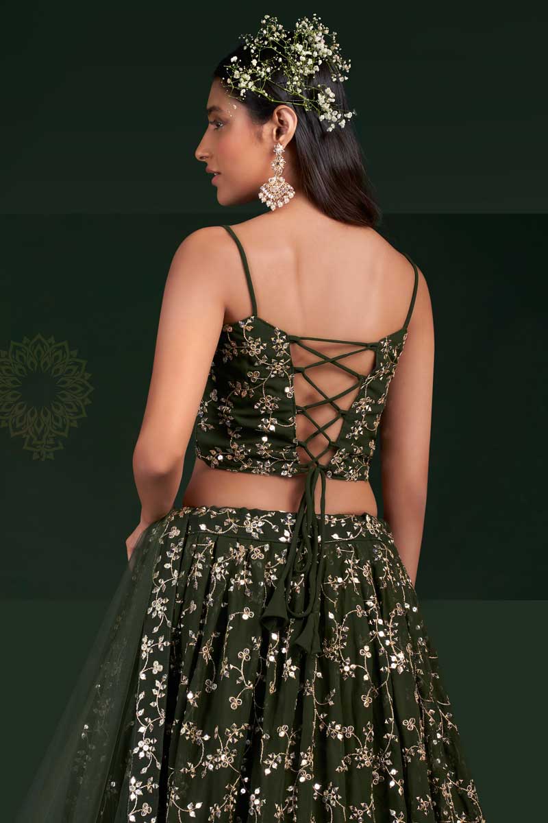 Georgette Fabric Mehendi Mehendi Green Color Sangeet Wear Incredible Lehenga